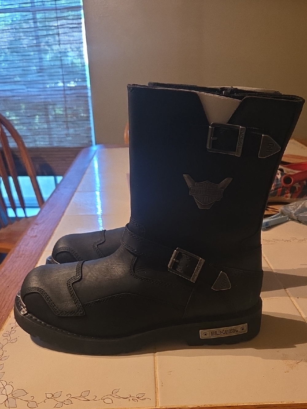 Harley-Davidson Black Leather Motorcycle Boots with Silver Accents